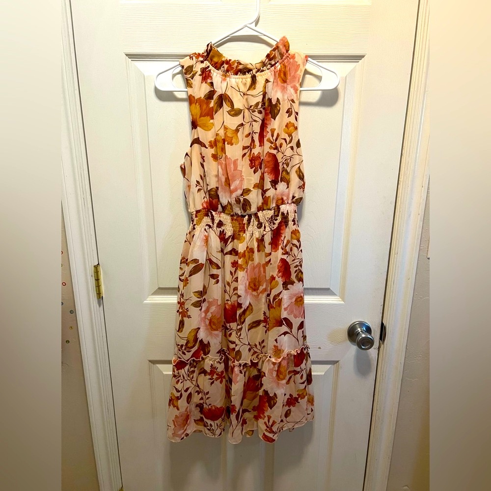 Kate And Lily Floral Sleeveless Dress Ruffled Neckline Summer Spring Size 10